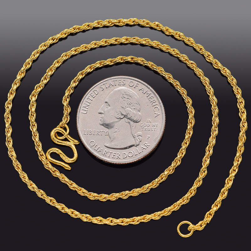 Vintage 24K Yellow Gold Rope Chain Necklace 2 mm 11.2 Grams 17 Inches