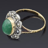 Antique 14K Yellow Gold & Sterling Silver Emerald & Sea Pearl Cocktail Ring