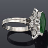 Vintage 18K White Gold Imperial Green Jade & Diamond Cocktail Ring