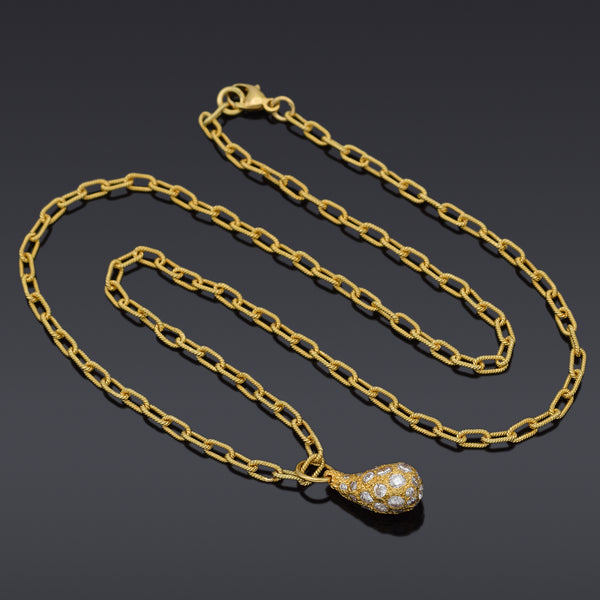 Vintage 18K Yellow Gold 1.82 TCW Diamond Pear Pendant Necklace