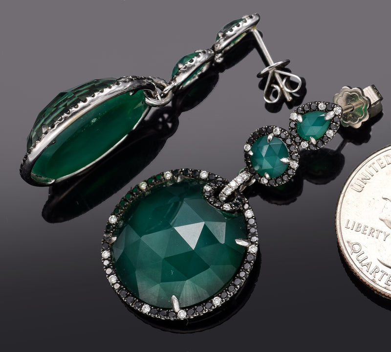 Estate Italian 18K Gold 30.68 TCW Chrysoprase & 1.02 TCW Diamond Drop Earrings
