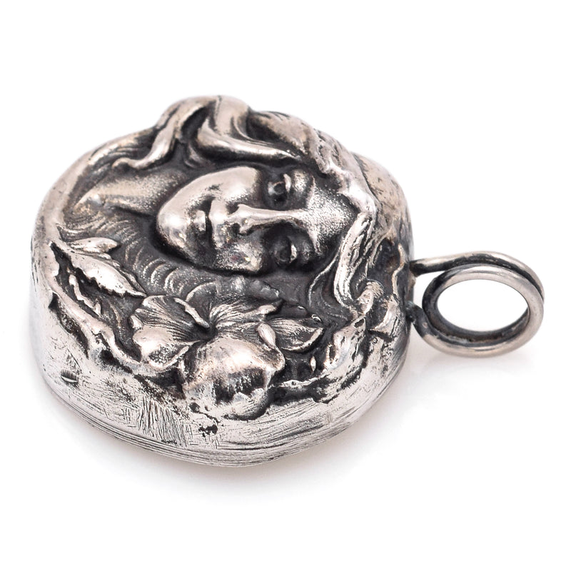 Vintage Henryk Winograd HW 999 Fine Silver Repoussé Woman Flower Pendant 24.5mm