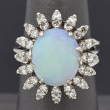 Vintage 14K White Gold 3.68 Ct Opal & 0.96 TCW Diamond Cocktail Ring