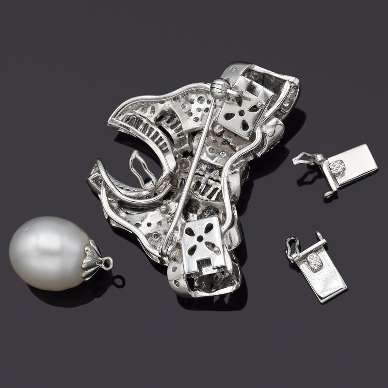 Vintage 18K Gold Sea Pearl & 3.28 TCW Diamond Interchangeable Brooch Pendant