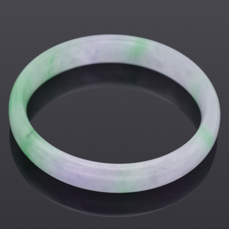 GIA Cert Translucent Variegated Green & Purple Jadeite Jade Bangle Bracelet