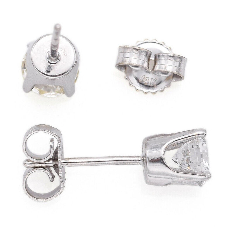 Vintage 14K White Gold 0.74 TCW Diamond Round Stud Earrings 4.6 mm