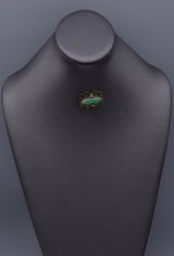 Antique 14K Yellow Gold Green Jade & Sea Pearl Enamel Brooch Pin