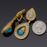 Estate 18K Yellow Gold Robins Egg Turquoise & 1.70 TCW Diamond Drop Earrings