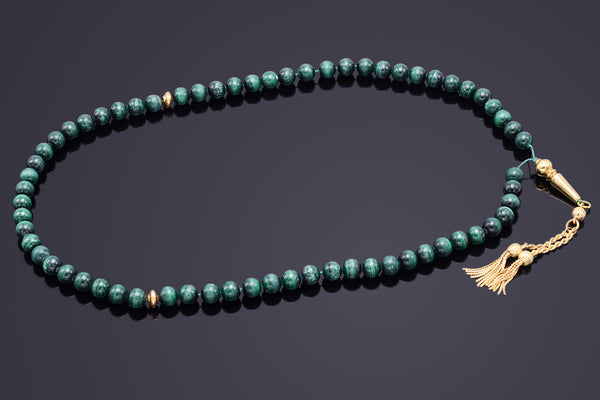 Vintage 18K Yellow Gold Malachite Prayer Beads 80.1 Grams