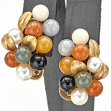 Ming's 14K Gold Multi-Color Jade & Sea Pearl Cluster Leaf Clip On Earrings