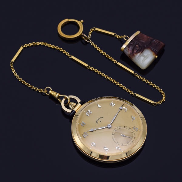 Antique 1941 Lord Elgin 14K Gold 21J 5 Pos Size 10S Pocket Watch +10K Jade Chain