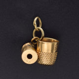 Vintage 14K Yellow Gold Thimble & Thread Spool Sewing Charm Pendant