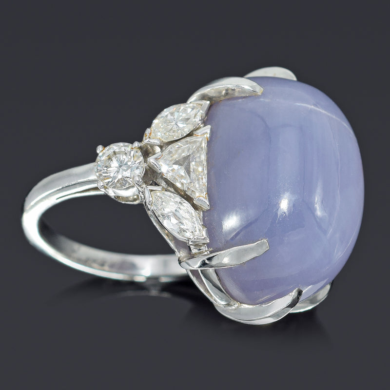 GIA Certified Platinum 32.02 Ct Natural Star Sapphire & 1.70 TCW Diamond Cocktail Ring