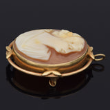 Antique 10K Yellow Gold Cameo Shell Brooch Pin Pendant