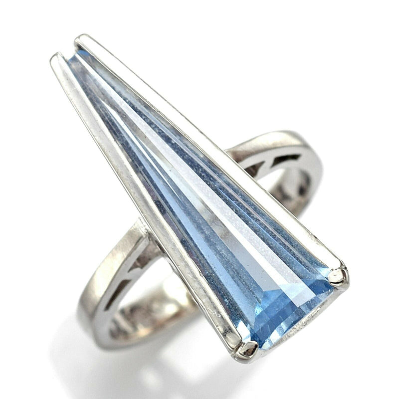Vintage 14K White Gold 4.66 Ct Blue Spinel Triangle Geometric Cocktail Ring
