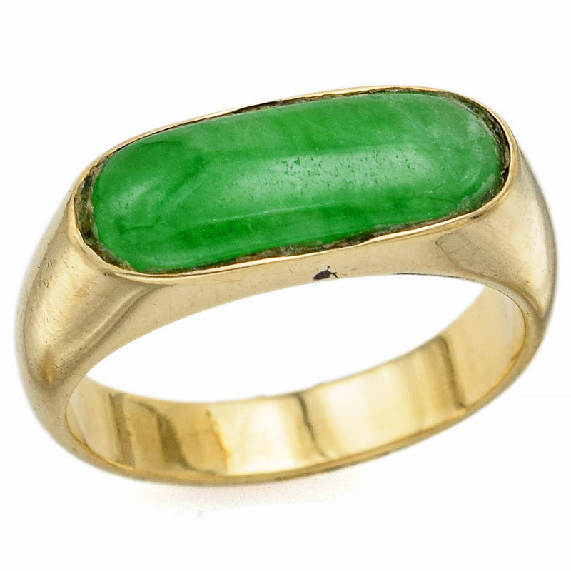 Vintage 14K Yellow Gold Green Jade Saddle Band Ring 3.3 Grams Size 4.75