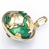 Vintage 9K Yellow Gold Green Enamel Spinning Globe World Charm Pendant 5.5G