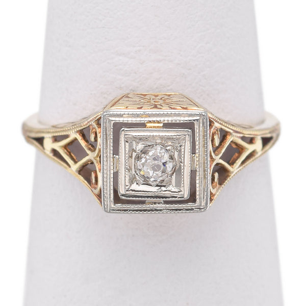 Antique 14K Yellow Gold Old Mine Cut Diamond Art Deco Band Ring Size 5.75