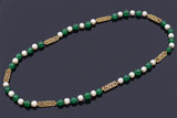 Vintage 18K Gold Green Venetian Glass & Pearl Long Beaded Strand Necklace 32"