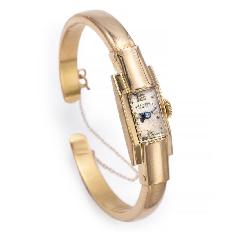 Favre-Leuba Geneve 18K Yellow Gold Hand Wind Women's Cuff Bracelet Watch + Box