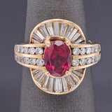 Vintage 18K Gold Lab Ruby & 1.28 TCW Diamond Cocktail Ring 6.3Gr Size 4 G/H VS