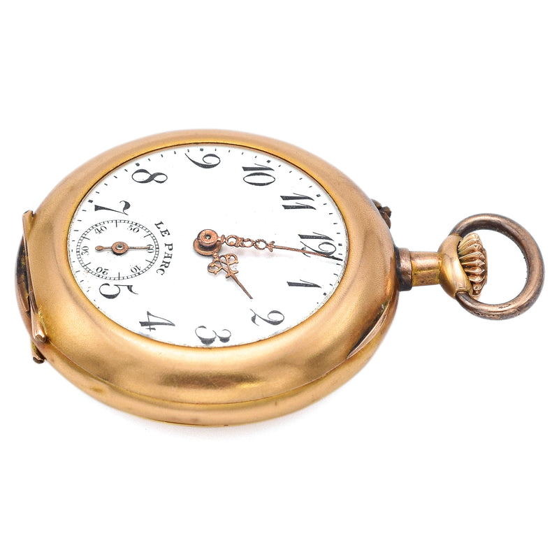 Antique Le Parc 14K Gold Diamond & Floral Enamel Pocket Watch