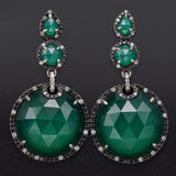 Estate Italian 18K Gold 30.68 TCW Chrysoprase & 1.02 TCW Diamond Drop Earrings