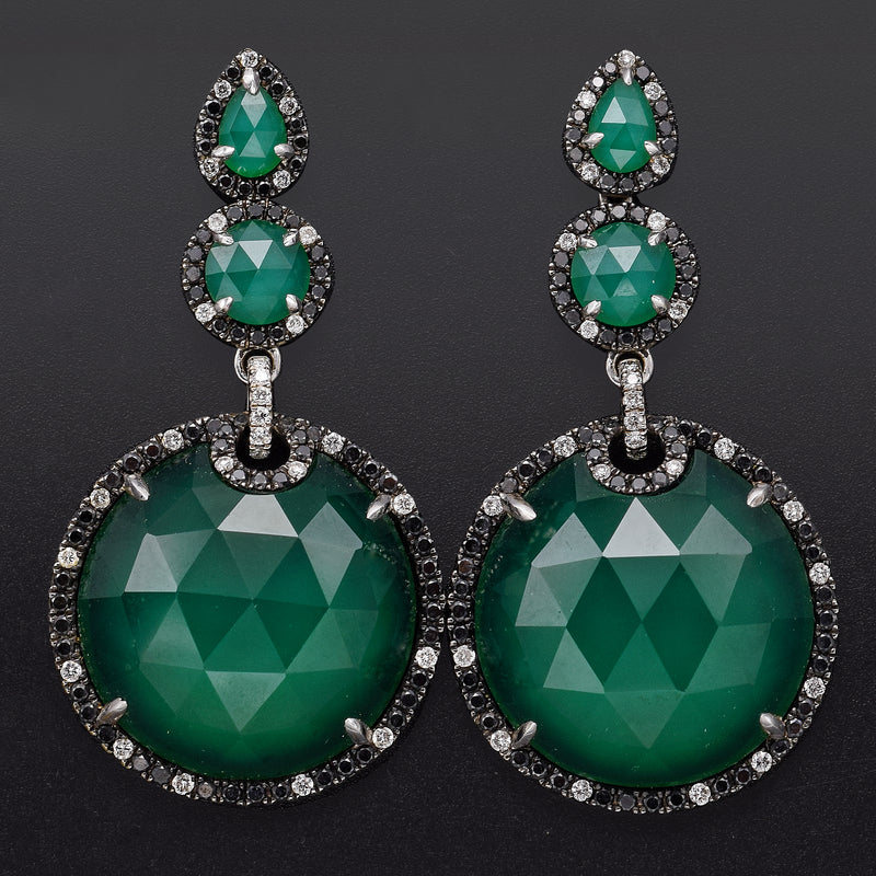 Estate Italian 18K Gold 30.68 TCW Chrysoprase & 1.02 TCW Diamond Drop Earrings