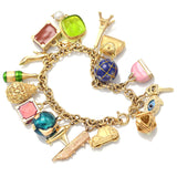Vintage Tagliamonte, OTC & More 14K & 18K Gold Glass Enamel 17 Charms Bracelet