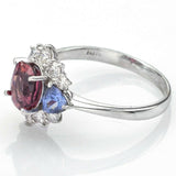 Estate 18K Gold Pink Tourmaline, Tanzanite & Diamond Band Ring