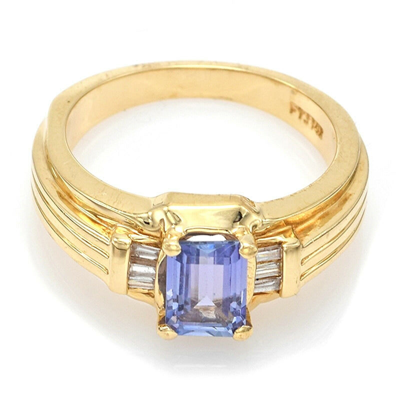 Vintage 14K Yellow Gold Tanzanite & Diamond Band Ring