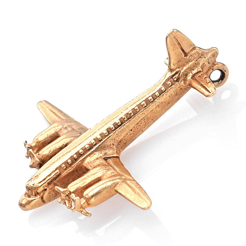 Vintage 14K Yellow Gold Airplane Charm Pendant