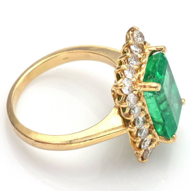 Vintage 14K Yellow Gold 5.05 Ct Emerald & Diamond Cocktail Ring 6.5 Grams F/G VS