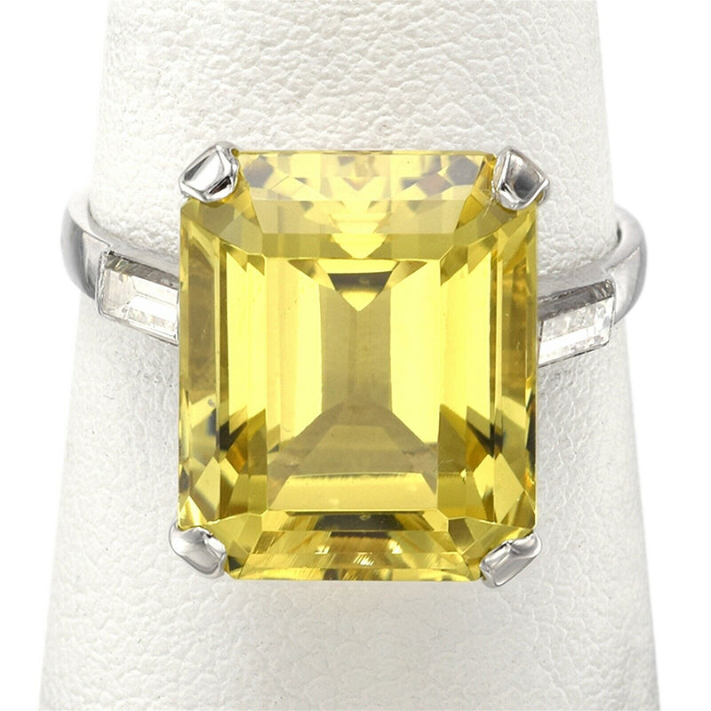 Vintage Platinum 8.02 Carat Citrine & 0.34 TCW Diamond Cocktail Ring