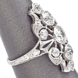 Antique Platinum Old Euro Cut Diamond Art Deco Cocktail Ring