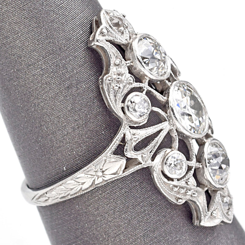 Antique Platinum Old Euro Cut Diamond Art Deco Cocktail Ring