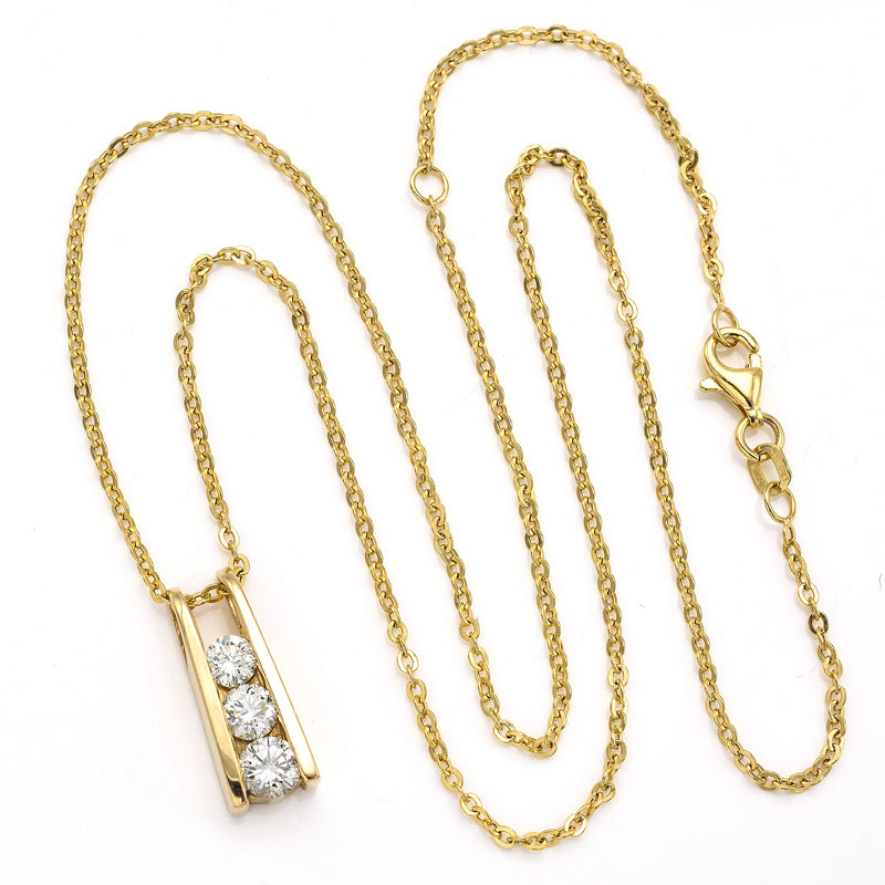 Vintage 14K Yellow Gold 0.97 TCW Diamond Three-Stone Journey Pendant Necklace