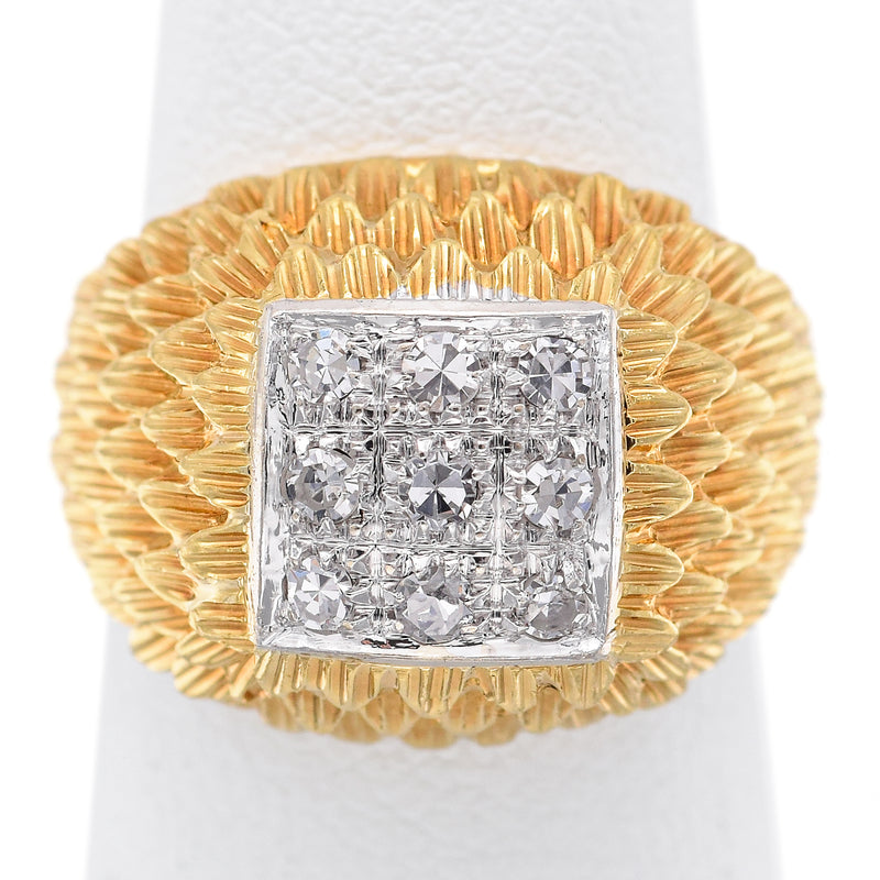 Vintage 18K Yellow Gold & Platinum 0.27 TCW Diamond Signet Band Ring