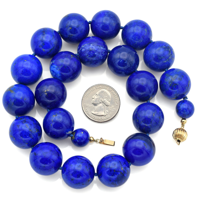 Vintage 14K Yellow Gold Lapis Lazuli Beaded Strand Necklace