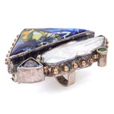 Vintage Janet Sherman Sterling Silver & 14K Gold Gemstone Brooch Pin Pendant