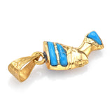 Vintage 18K Yellow Gold Lapis Turquoise Egyptian Queen Nefertiti Mask Charm Pendant