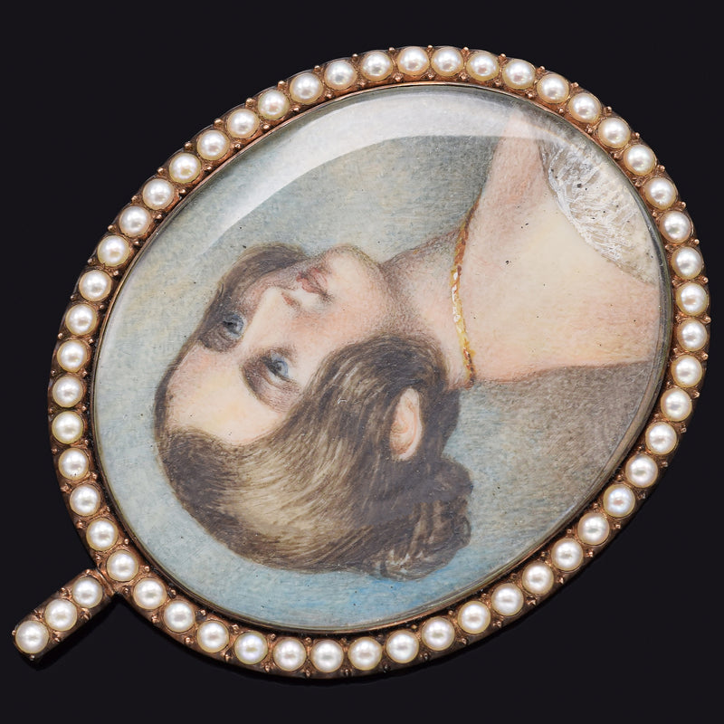 Antique Victorian 14K Gold Sea Pearl Hand Painted Large Portrait Pendant 30.6G