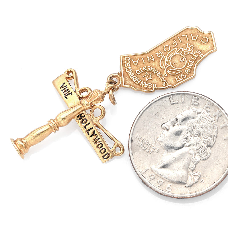 Vintage 14K Yellow Gold Hollywood & Vine California Charm Pendant