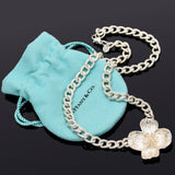 Custom Tiffany & Co. Sterling Silver Dogwood Flower Pendant Necklace + Pouch