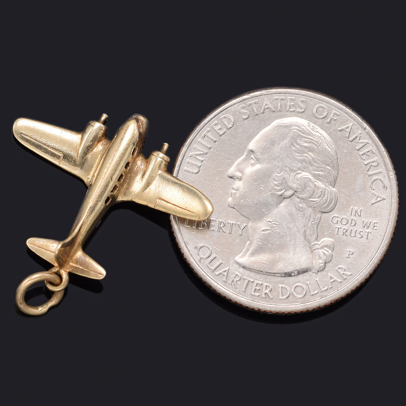 Vintage 14K Yellow Gold Airplane Charm Pendant 2.2 Grams