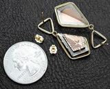 Vintage 14K Yellow, Rose & White Gold Etched Geometric Dangle Earrings