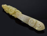 Antique Translucent Green Yellow Jade Carved Dragon Belt Buckle