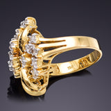 Vintage 18K Yellow Gold Blue Sapphire & 1.17 TCW Diamond Cocktail Ring + Box