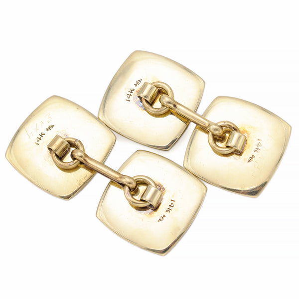 Vintage Carter, Gough & Co. 14K Yellow Gold Moss Agate Double Sided Cufflinks