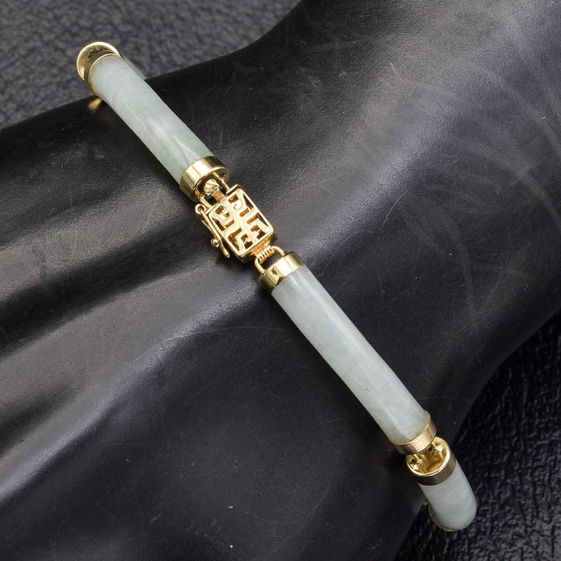 Vintage 14K Yellow Gold Pale Green Jade Lucky Link Bracelet